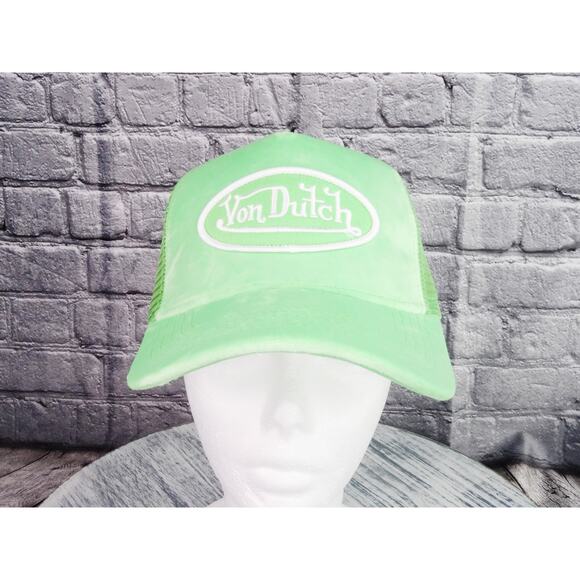 Von Dutch Lime Velvet Trucker Hat One Size New - Picture 1 of 11